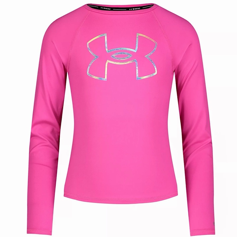 Under Armour UA Kids Logo Long Sleeve Pink RashGuard Girls Swimsuit Size 12 NEW